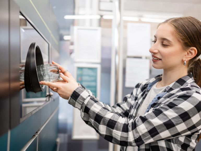 Retailer scanning a drinks container as part of the UK Deposit Return Scheme